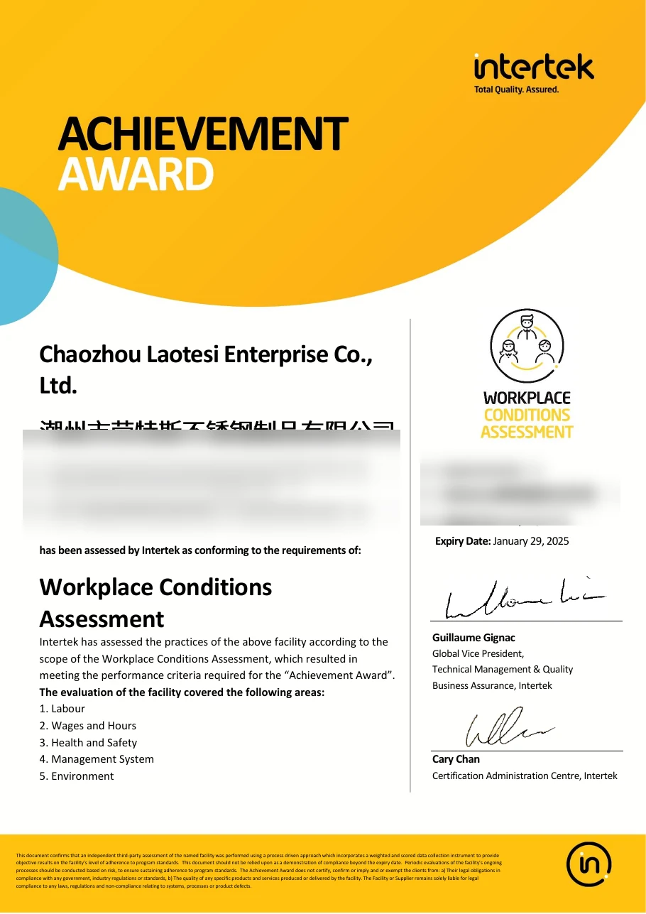 Redacted Intertek Workplace Conditions Assessment license